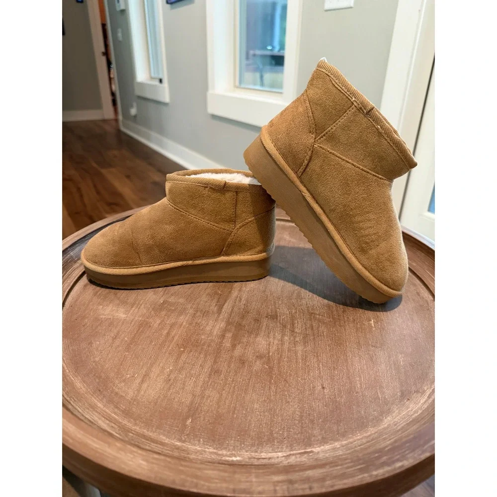 The Childrens Place Kids Faux Suede Fur Lined Ankle Boots Chestnut Brown Size 1